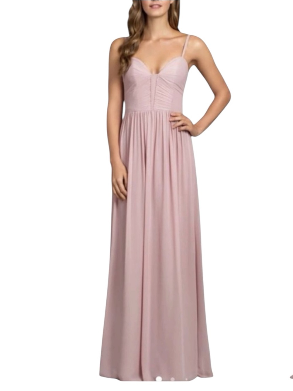 Hayley Paige Pink Ruched Maxi Dress NWOT Size 10 Bridesmaid Evening Glam